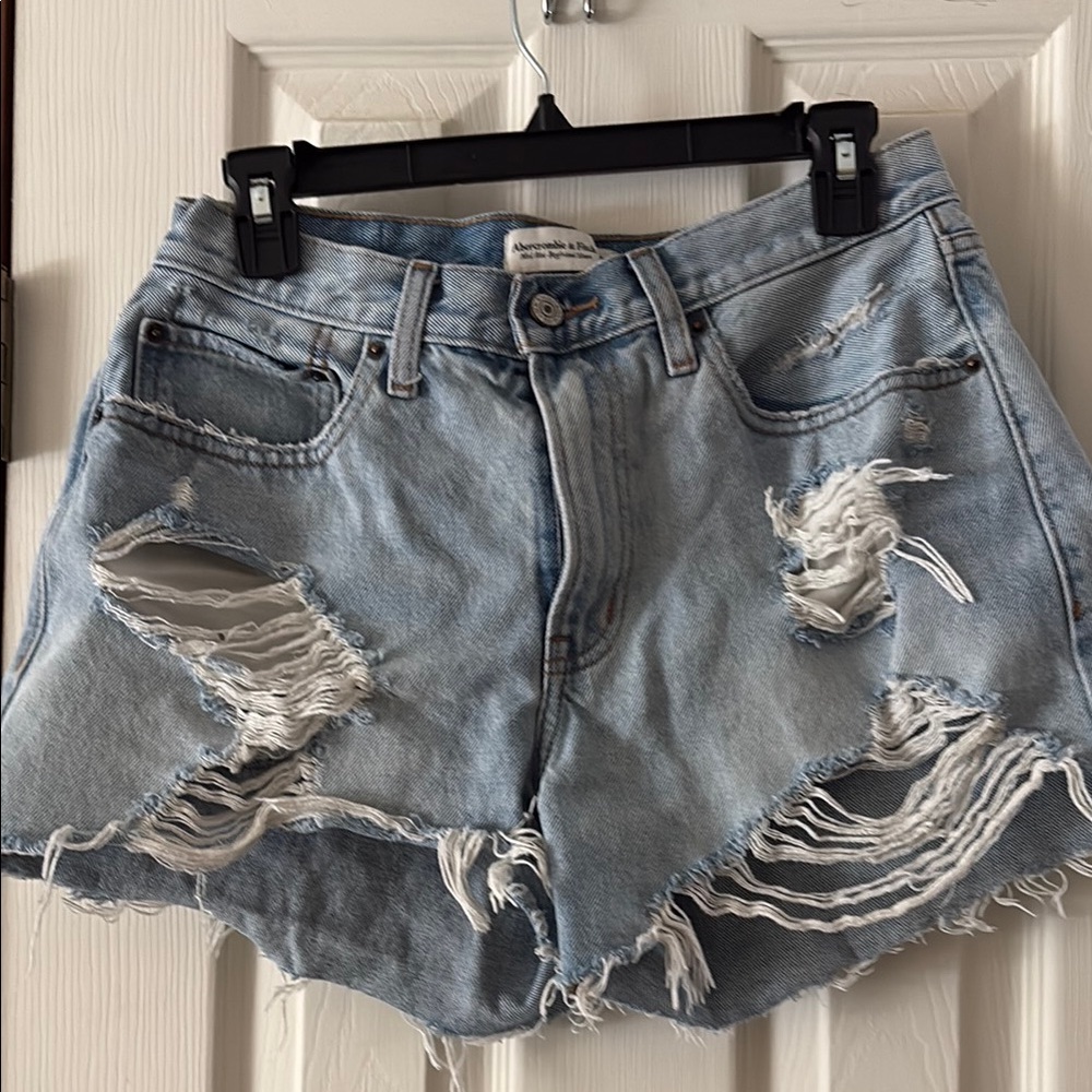 Distressed Light Blue Denim Shorts